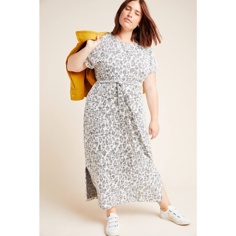 New Anthropologie Dolan Left Coast Taleen Textured Midi Dress $150 Plus 1X Gray